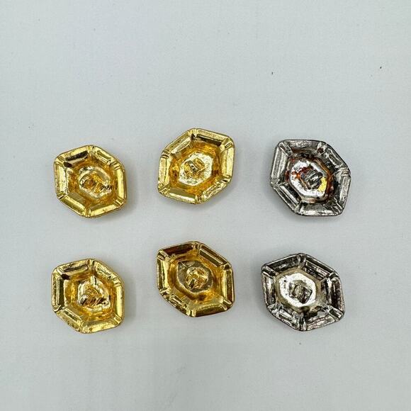 Six Fancy Buttons Goldtone and Silver Rhinestone Buttons - Picture 3 of 5
